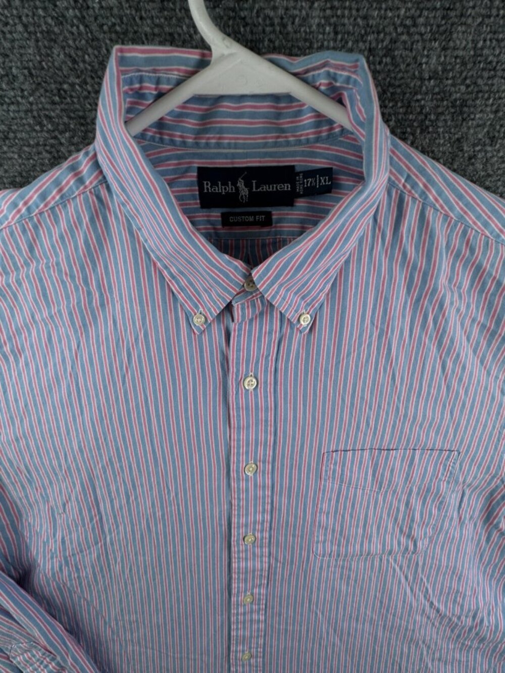 Ralph Lauren Men Long Sleeve Button Up Shirt Adult Striped Pink Blue XL Custom